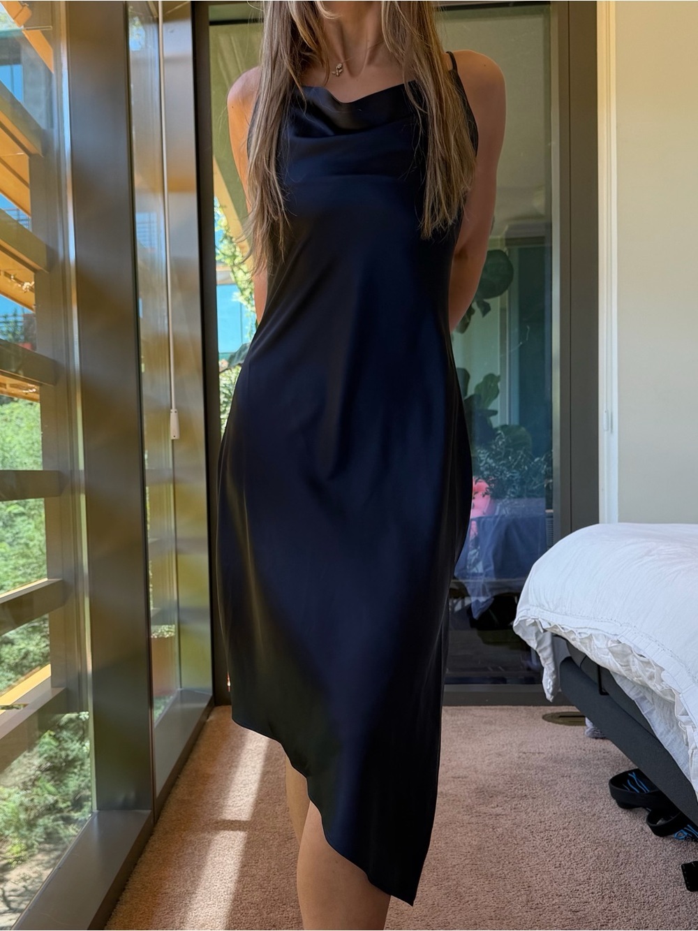 Petal & Pup Navy Satin Midi Dress